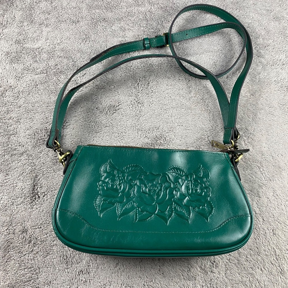 Patricia Nash Nova Green Burnished Rose Tooling Crossbody/Shoulder Bag Womens